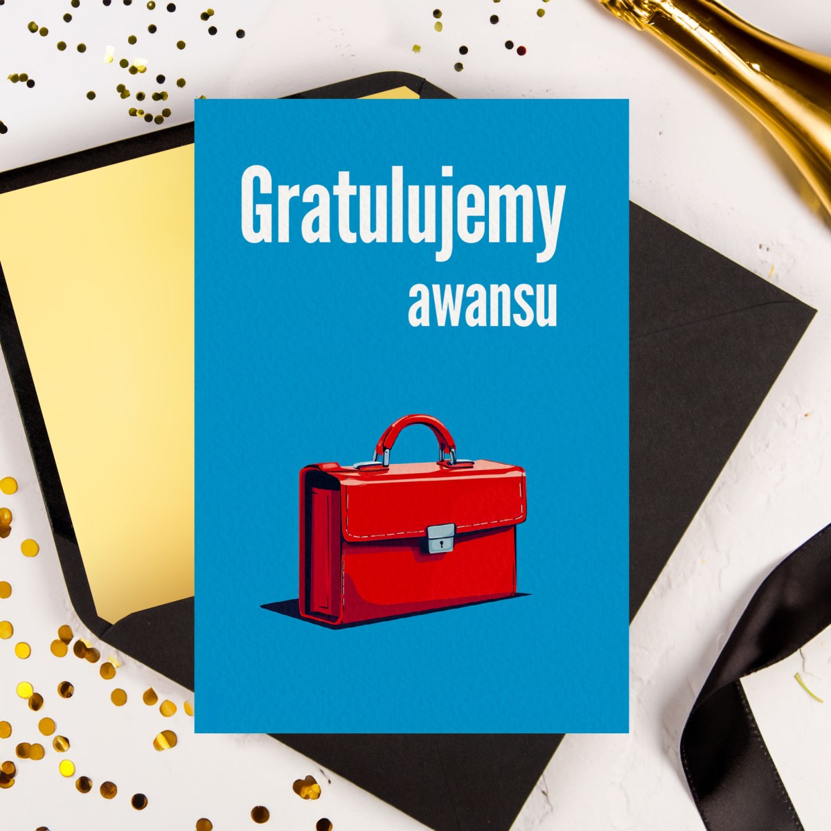 Personalizowana Kartka z gratulacjami awansu z czerwoną teczką - Red